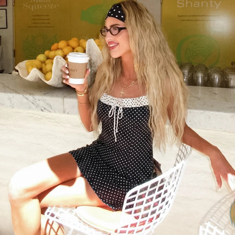 Polka-Dot Lace-Trim Camisole Mini Dress