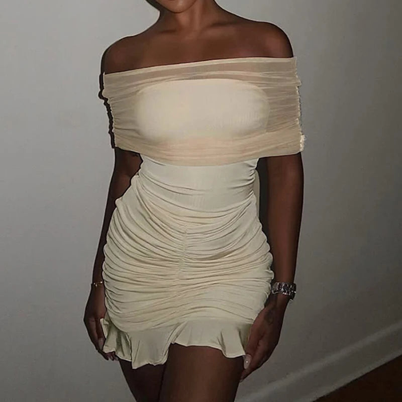 Mesh Off-Shoulder Mini Dress