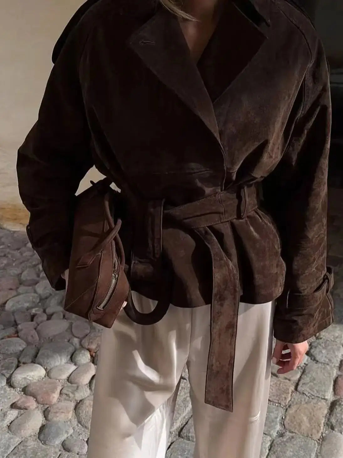 Brown Suede Long Sleeve Jacket
