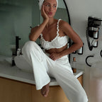 White Ruffled Bralette & Trousers Pajama Set