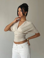 Deep V-Fold Short Sleeve T-shirt