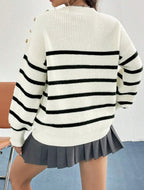 White & Black Oversized Striped Knit Jumper
