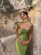 Elegant Satin Ribbon Backless Dress