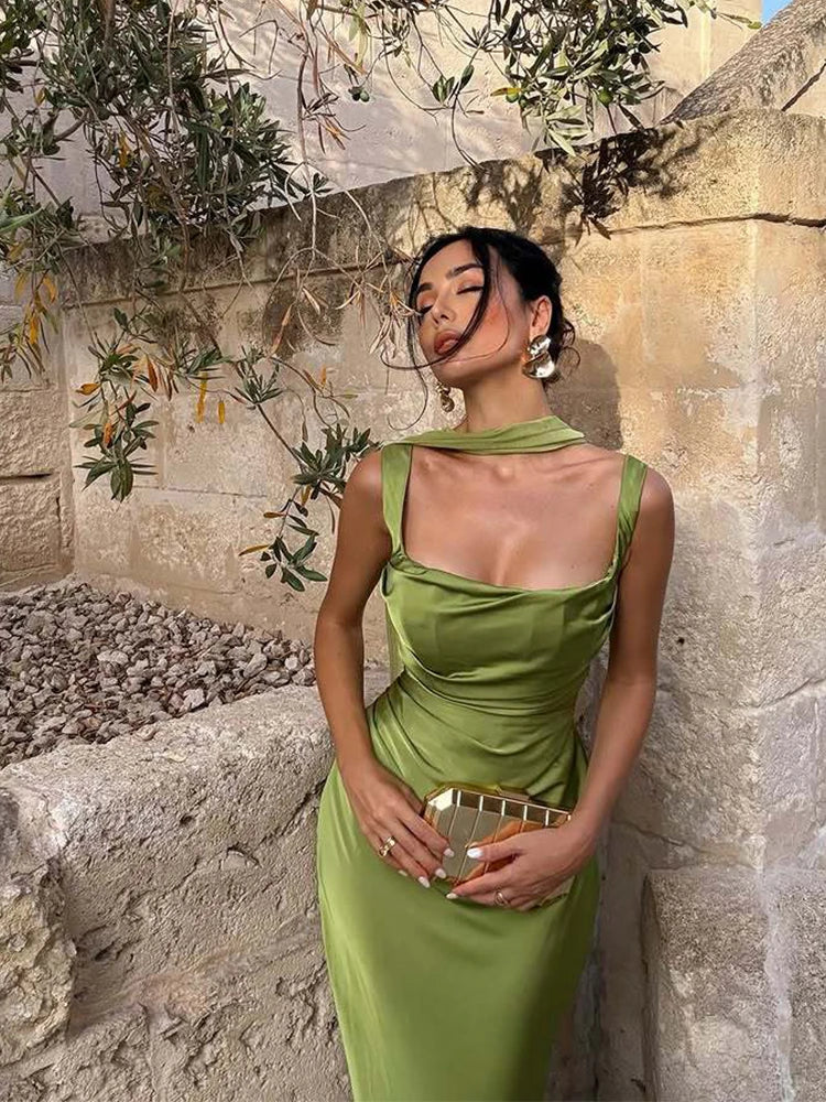 Elegant Satin Ribbon Backless Dress