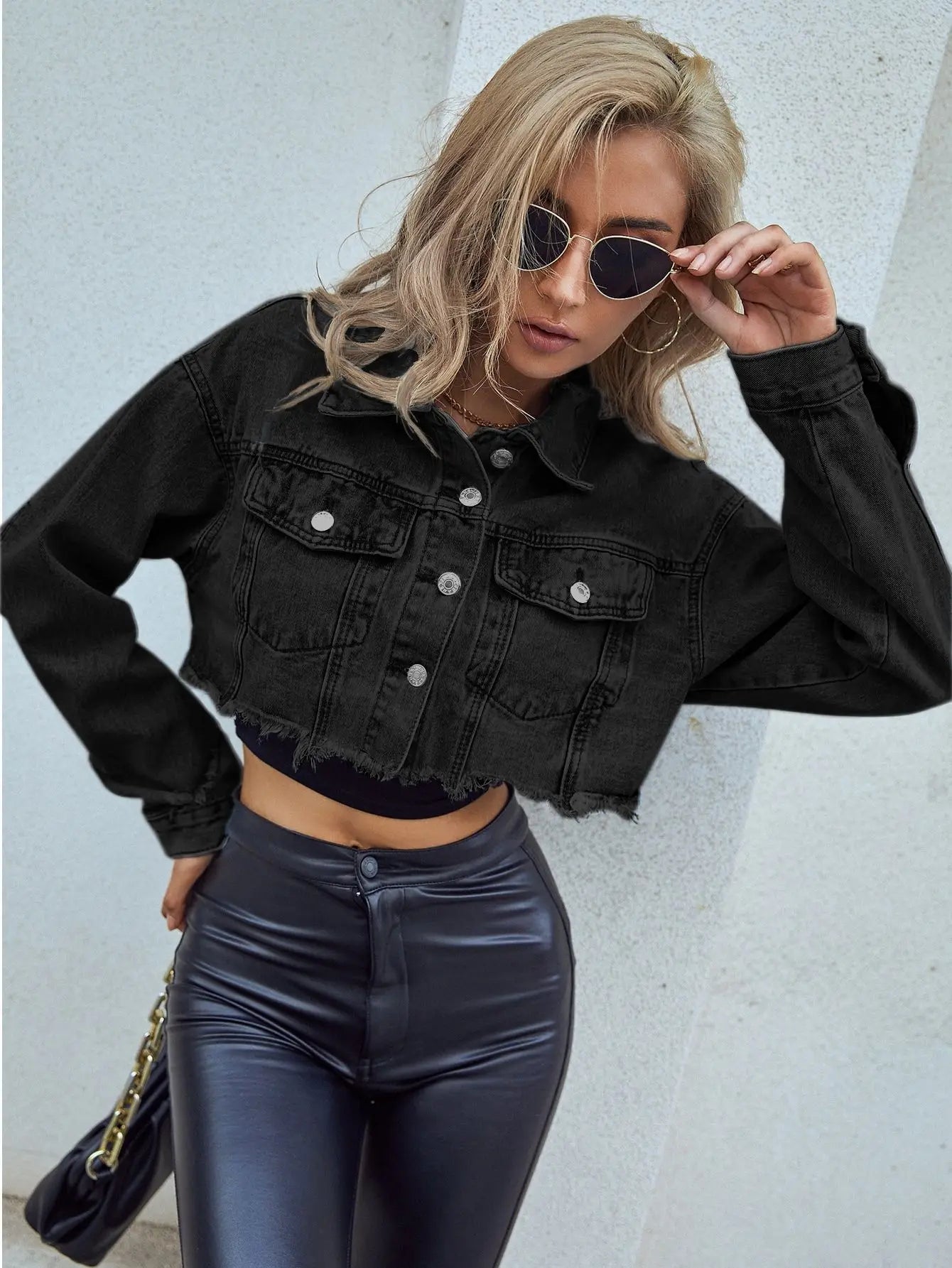 Short Turn-Down Denim Jacket