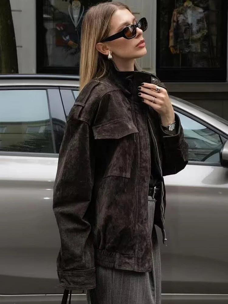 Chic Suede Zip-Up Jacket