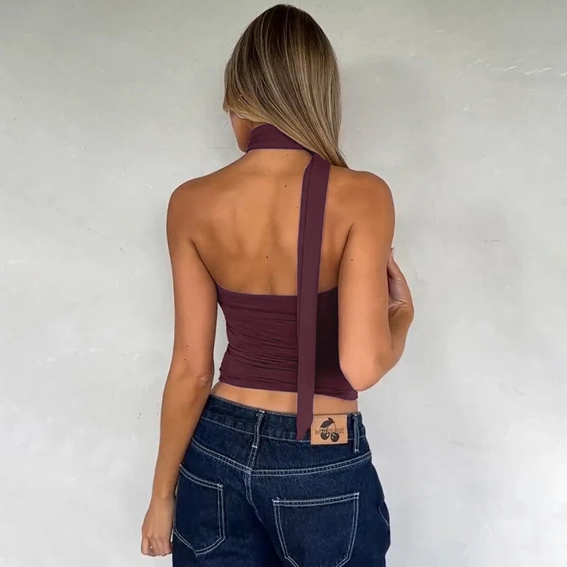 Halter Scarf Strapless Crop Top