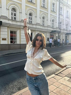 Satin Lace-Neck Tee