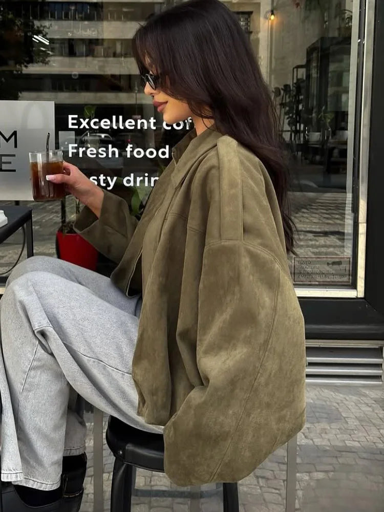 Suede-Texture Bomber Jacket