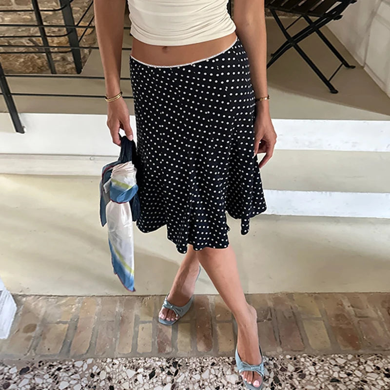 Elegant Polka-Dot Ruffled Skirt