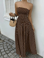 Polka Dot Long Brown Maxi Dress
