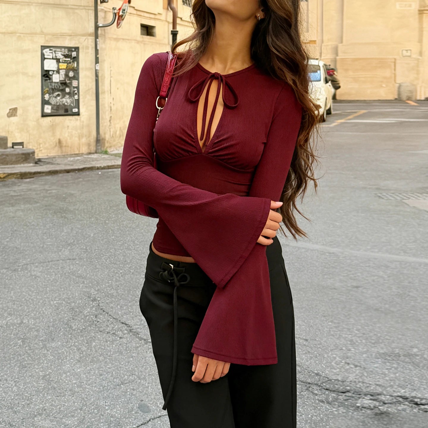 Hollow Out Bow Bandage Long-Sleeved