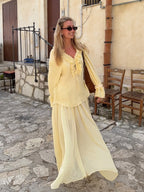 Yellow Lace & Pleated Co-Ord