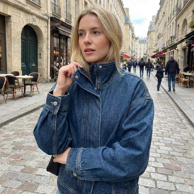 Long Sleeve Zip Up Denim Jacket