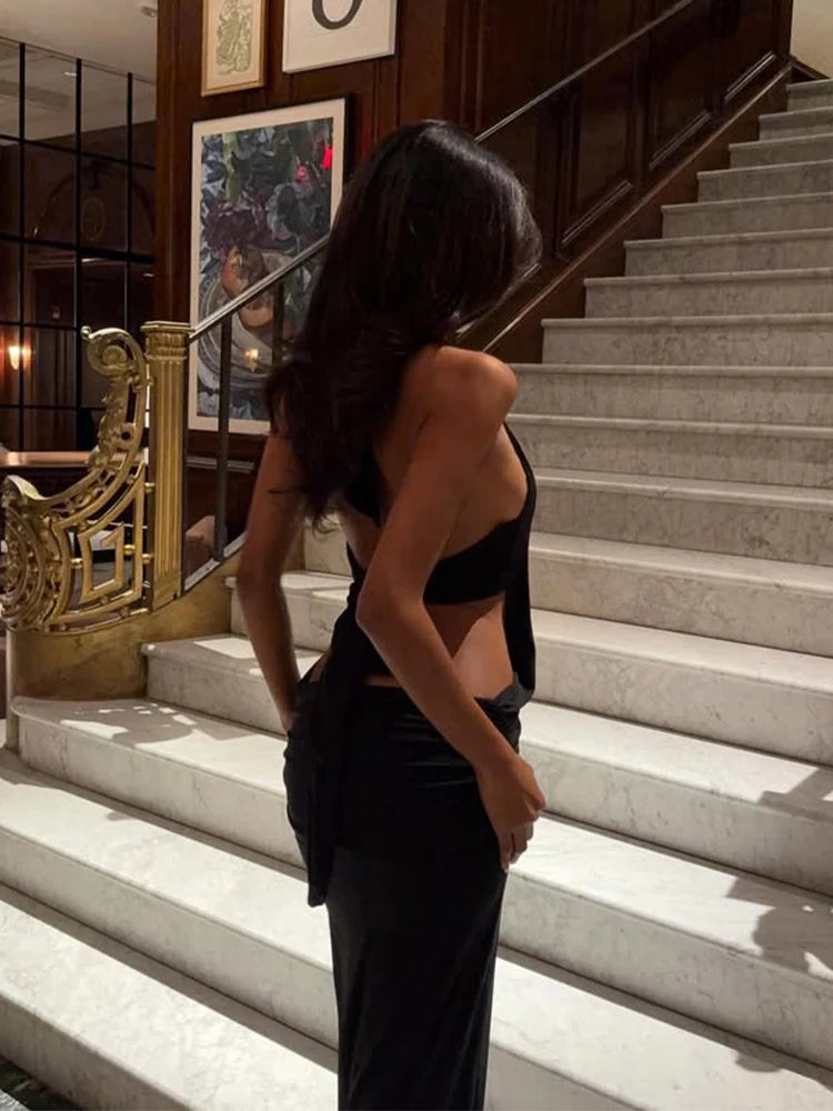 Halter Deep V-Neck Maxi Dress
