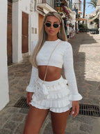 Chic Solid Knitted Shorts Set