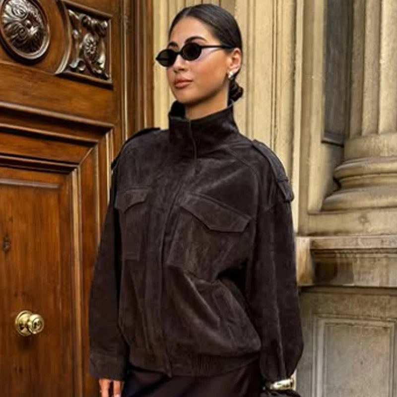 Oversized Suede Bomber Jacket