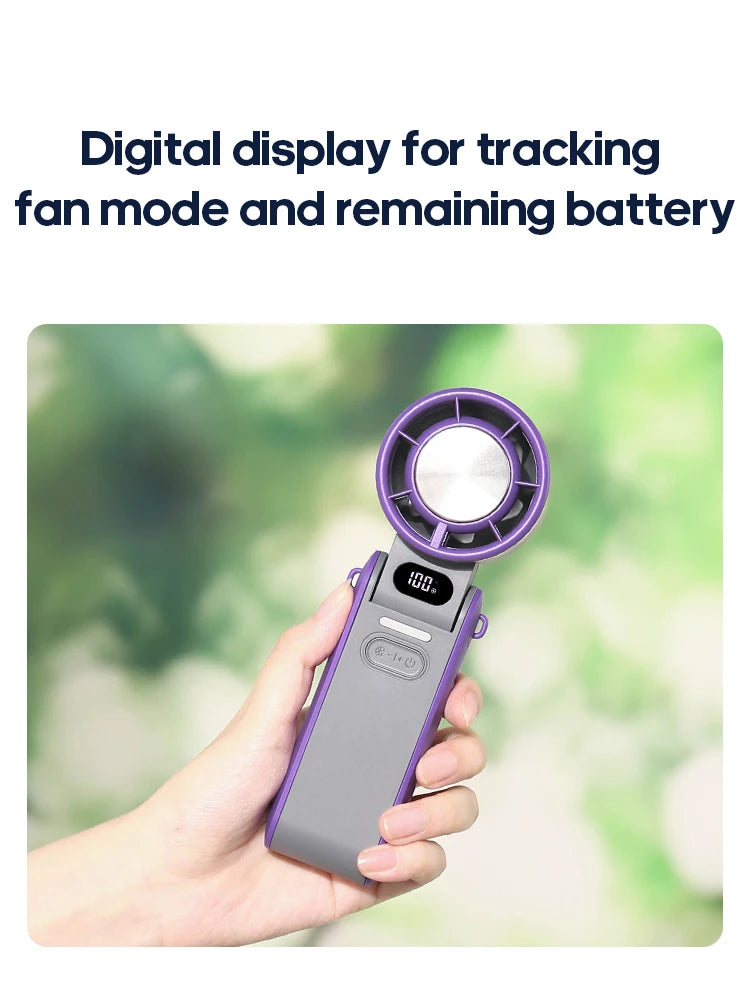 Portable High Speed Cooling Handheld Fan 3600mAh Rechargeable 100 Speed Adjustable Mini Foldable Air Cooling Turbo Fan & Lanyard