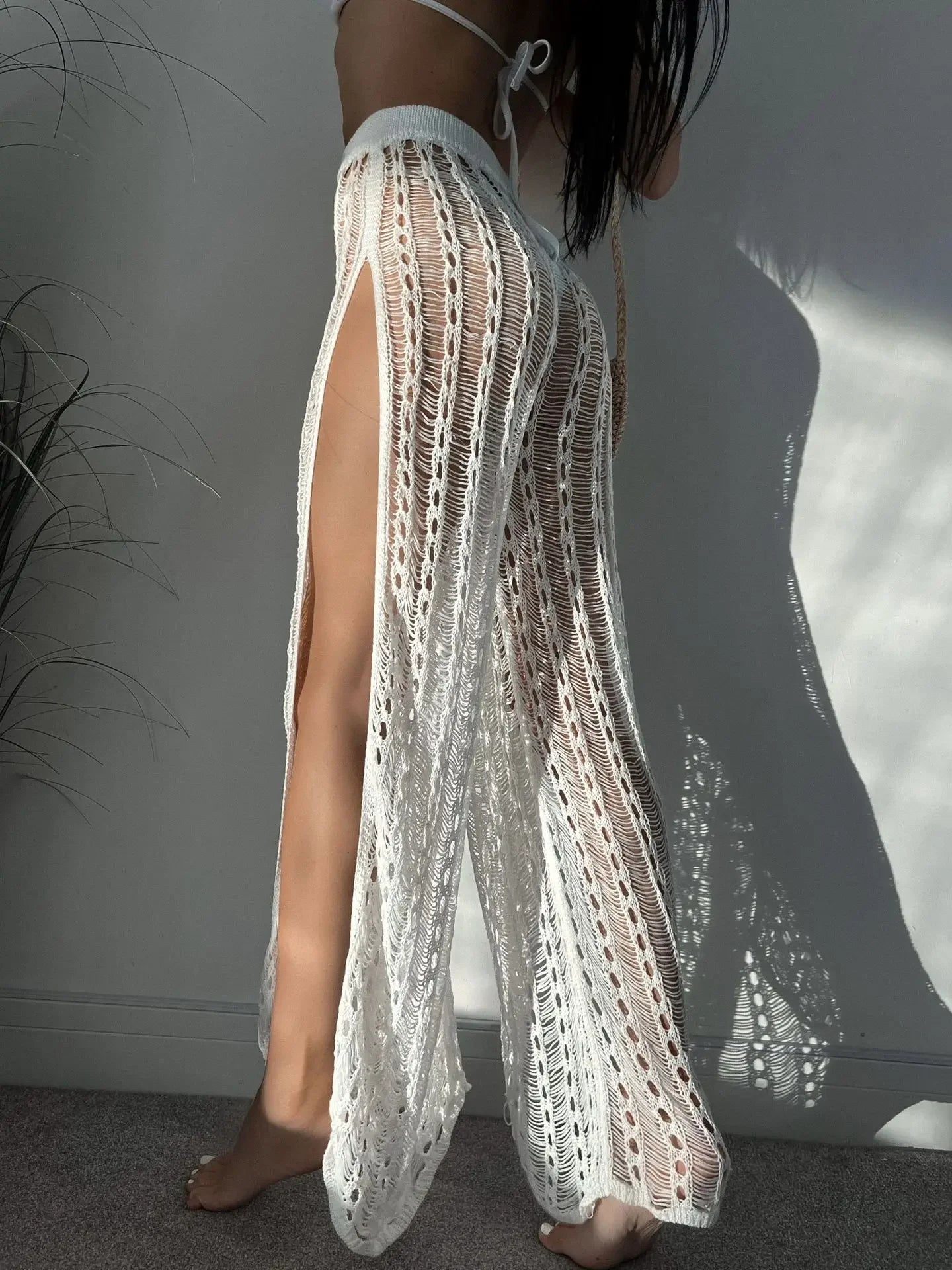 High-Split Knitted Beach Trousers