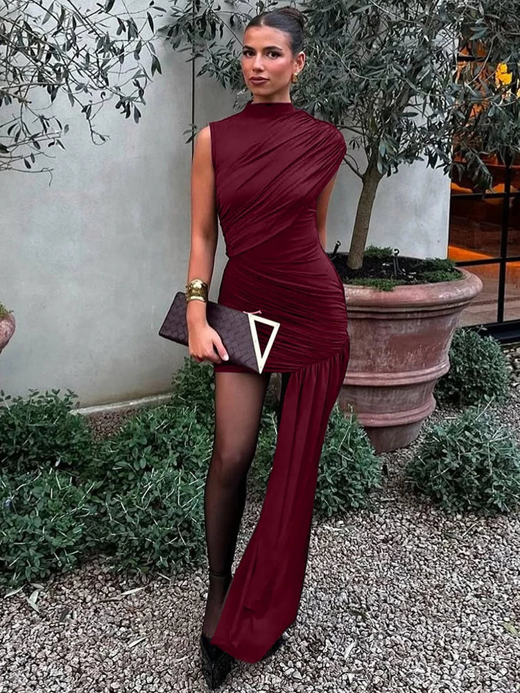 Draped Ruched Sexy Maxi Dress