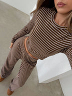 Coffee Brown Striped Co-Ord