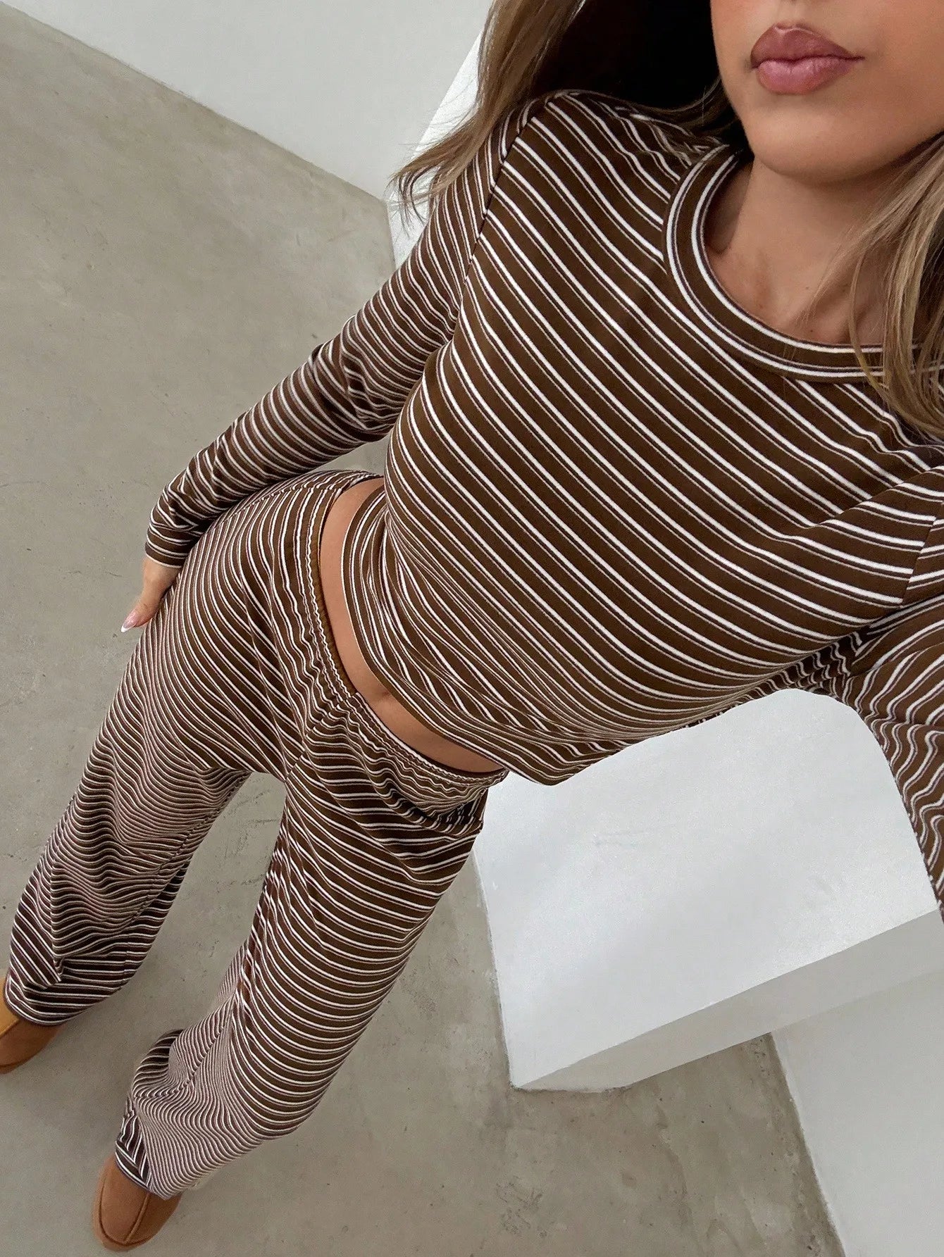 Coffee Brown Striped Co-Ord