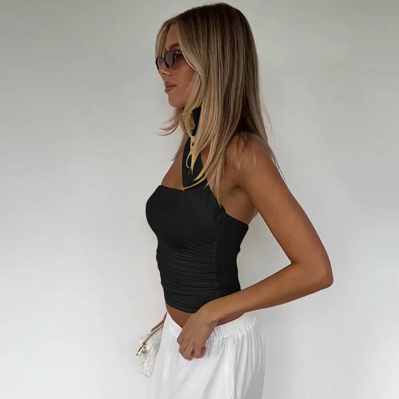 Halter Scarf Strapless Crop Top
