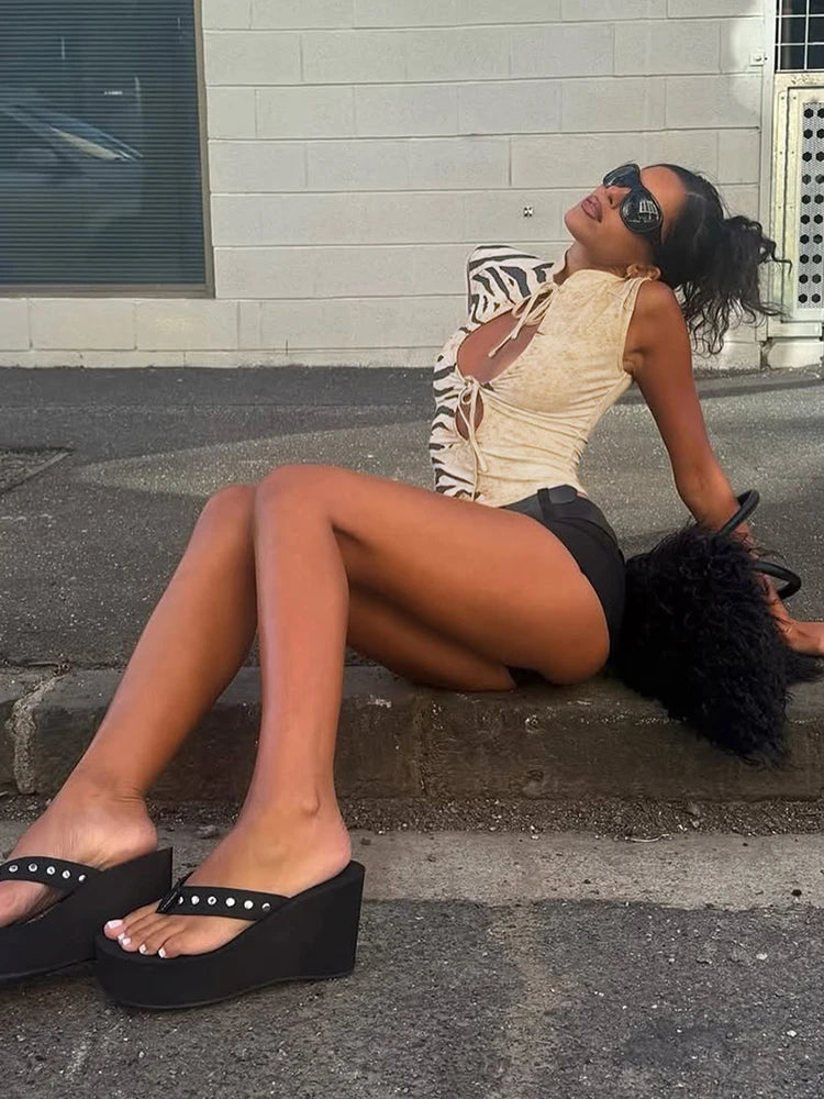 Tiger Striped Stand Crop Top