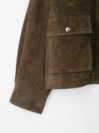 Brown Suede Lapel Zip-Up Jacket