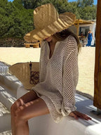 Knitted Long Sleeve Mini Dress Cover Up