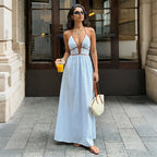 Deep V-neck Striped Beach Dress