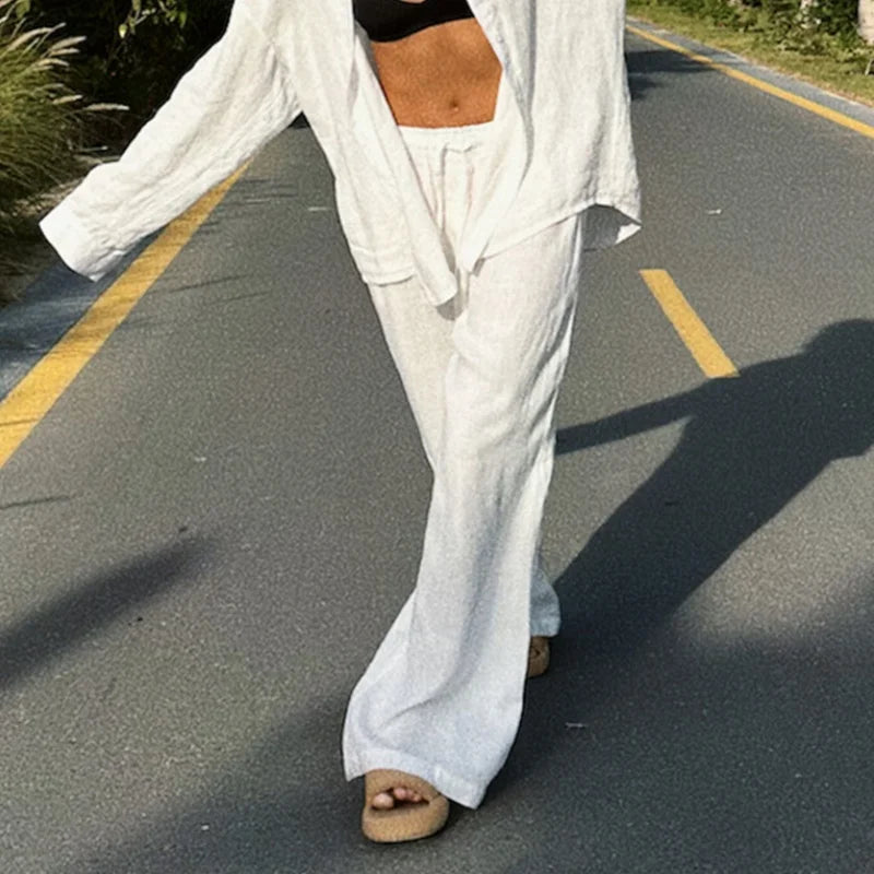 Cotton-Linen Wide-Leg Beach Trousers