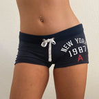 Vintage Letter Print Drawstring Shorts