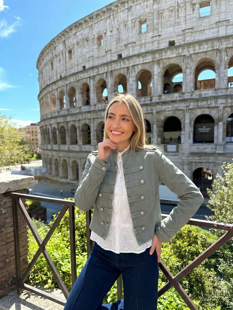 Denim Green Stand Neck Jacket
