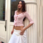 Ruffled V-Neck Knitted Pullover