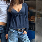 Lace Trim Low-Cut T-Shirt