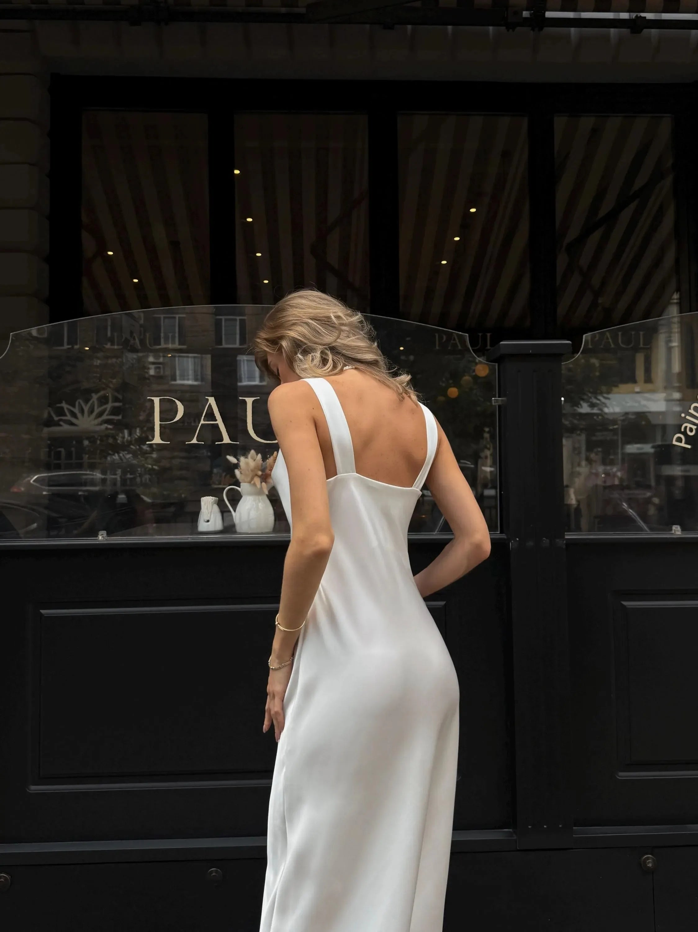 Elegant White Satin Backless Dress