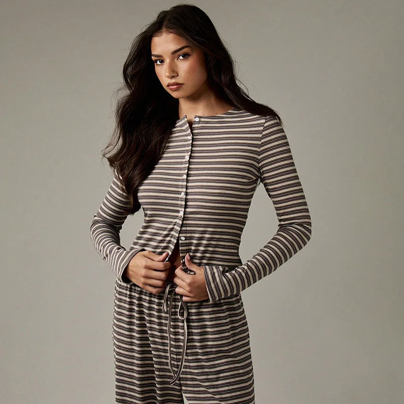 Striped Cardigan & Loose Trousers Co-Ord