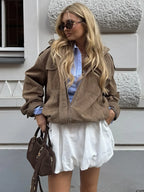Vintage Suede Textured Leather Bomber Jacket