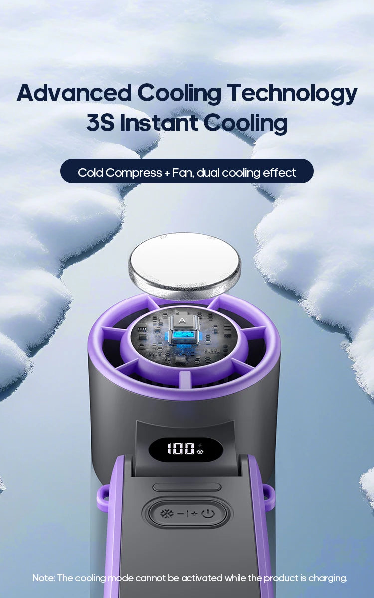 Portable High Speed Cooling Handheld Fan 3600mAh Rechargeable 100 Speed Adjustable Mini Foldable Air Cooling Turbo Fan & Lanyard