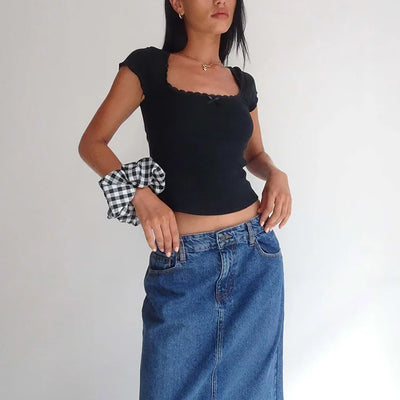 Lace Trim Knitted Crop Top