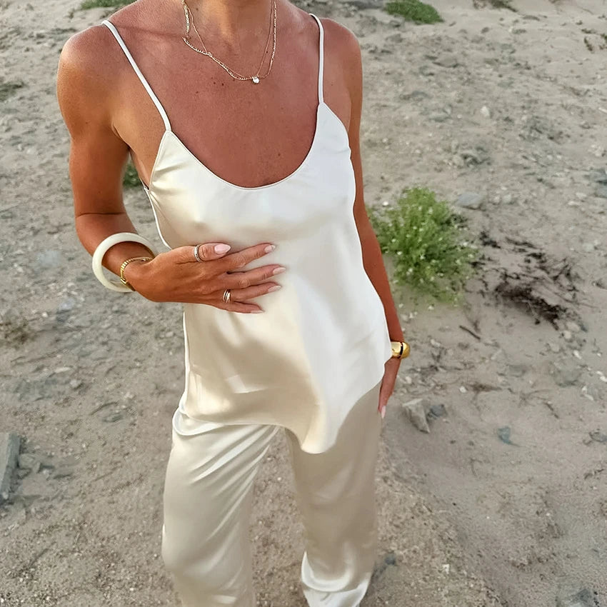 Champagne Satin 2-Piece Pajama Set