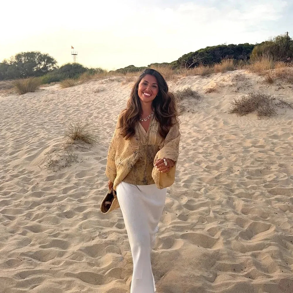 V Neck Long Sleeve Blouse