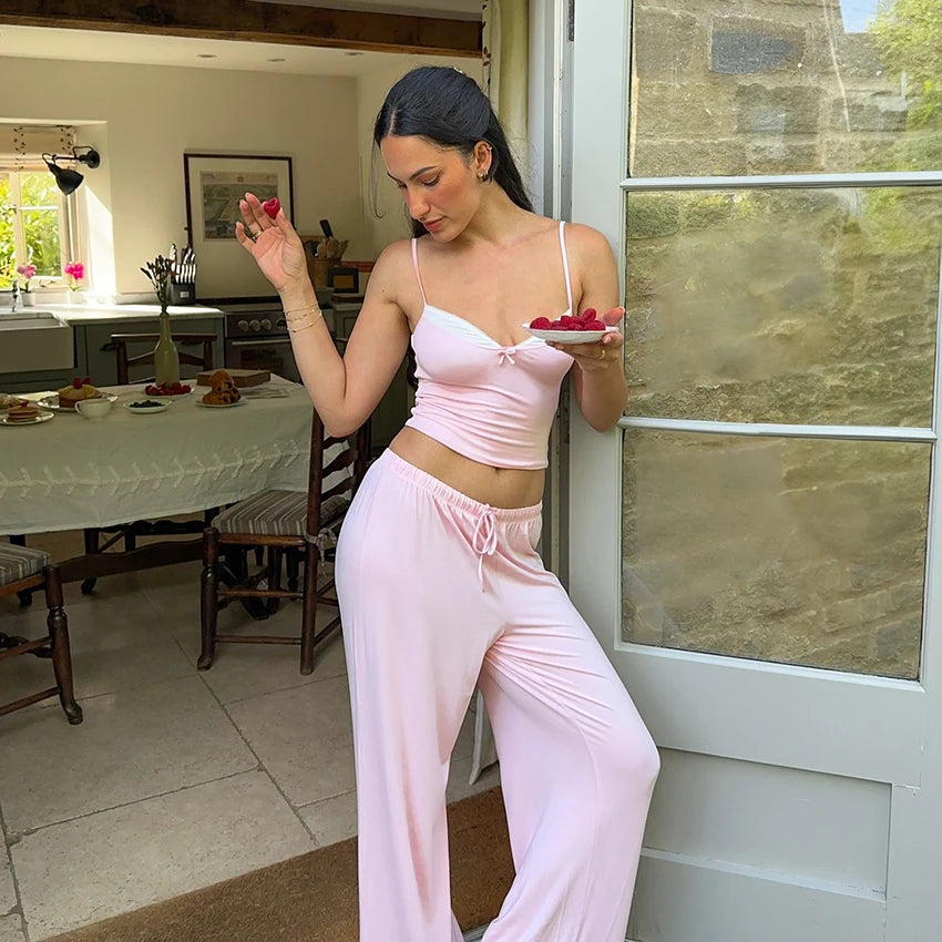 Pink Bow Top Pajama Set