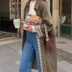 Notch-Lapel Long Trench Jacket