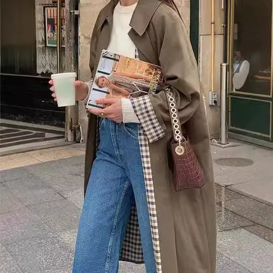 Notch-Lapel Long Trench Jacket