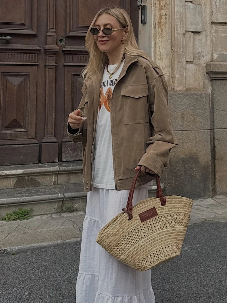 Suede-Textured Moto Jacket