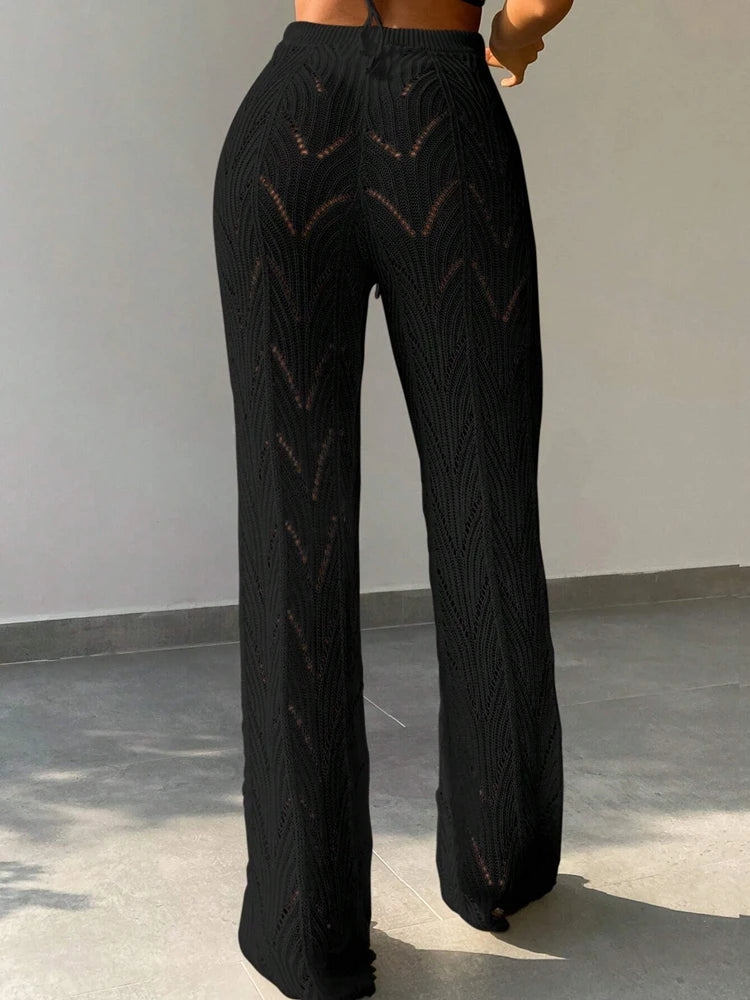 High-Waisted Crochet Wide-Leg Beach Trousers