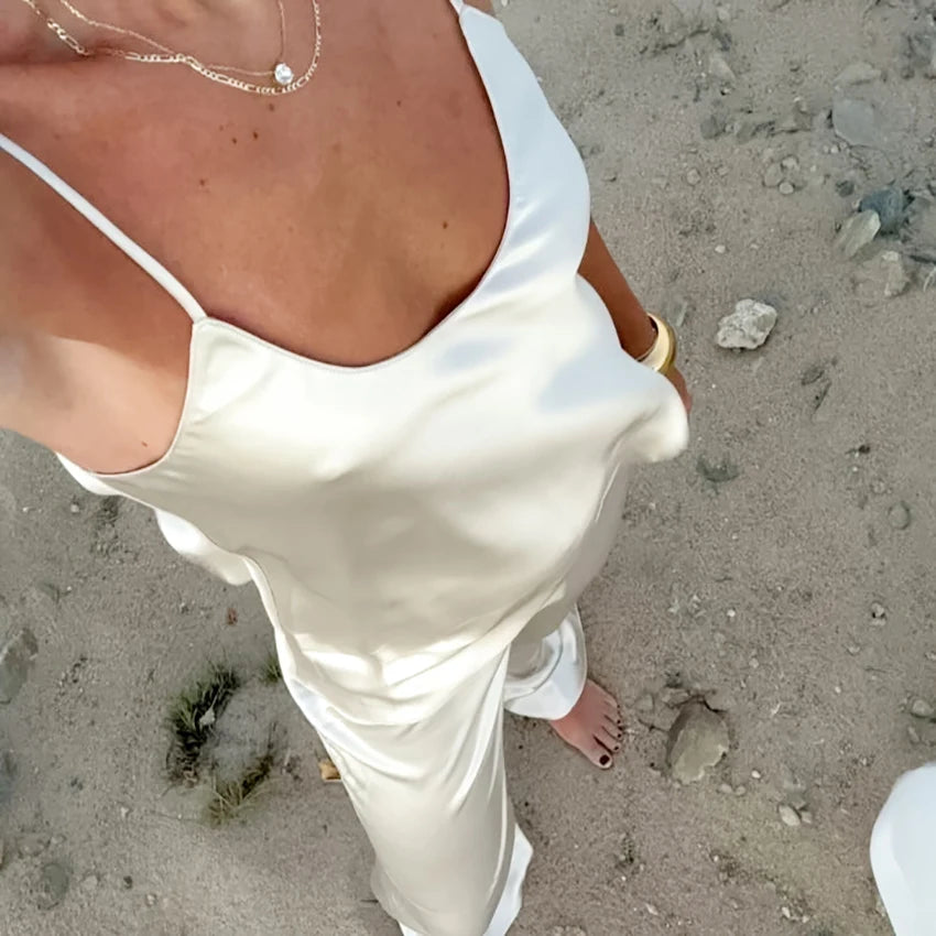 Champagne Satin 2-Piece Pajama Set