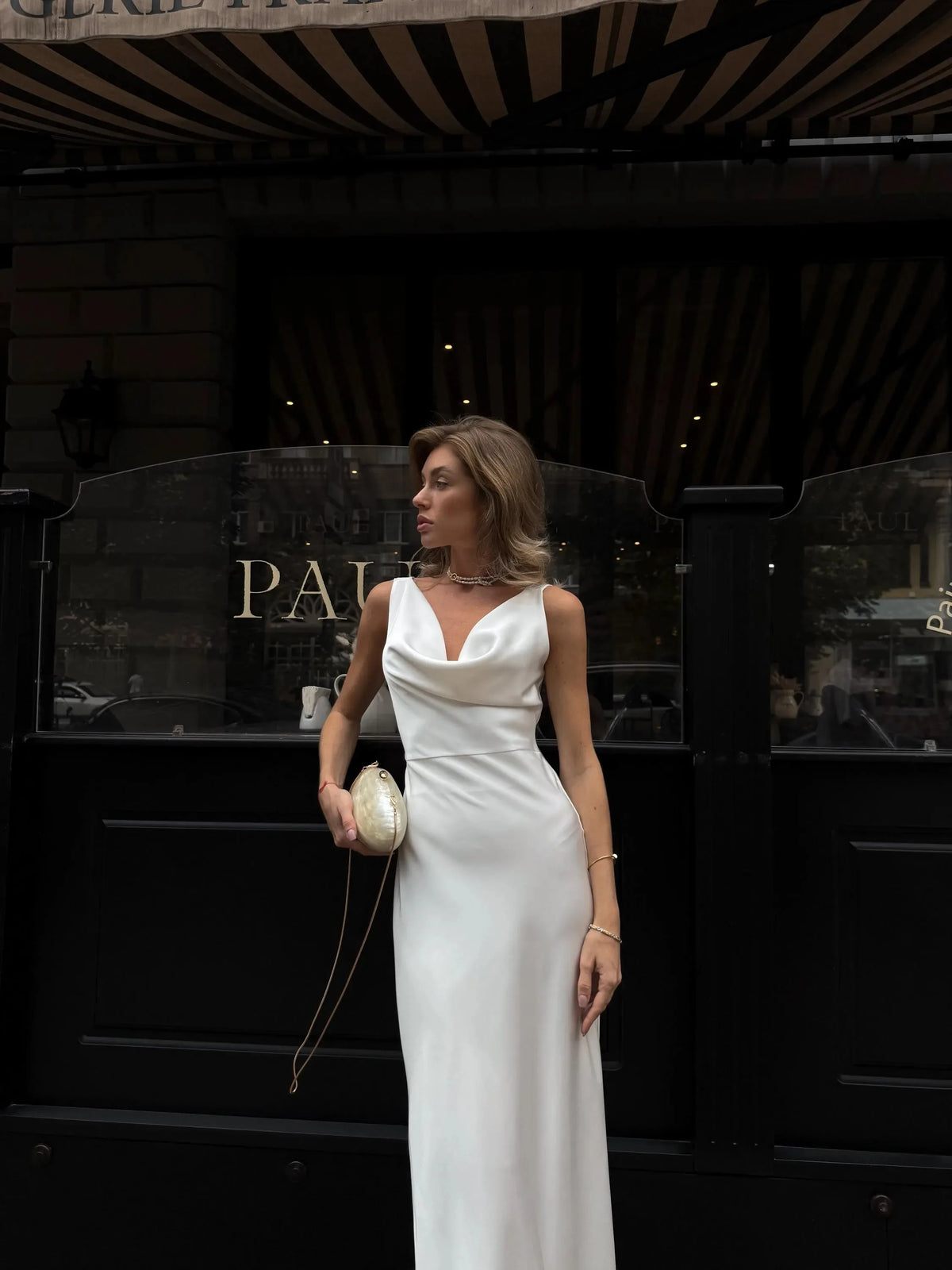 Elegant White Satin Backless Dress